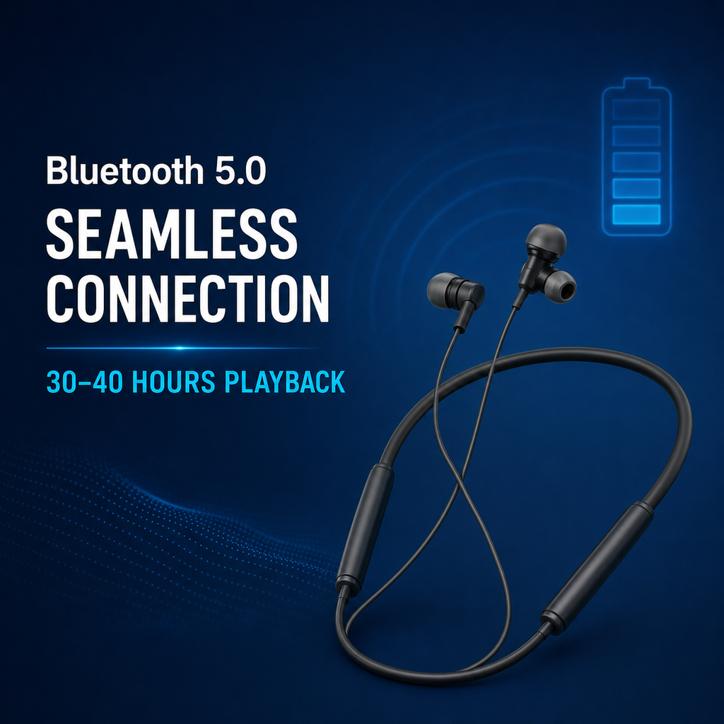 HANVORA Wireless Bluetooth Neckband Earphones | Bluetooth 5.0 | 11.2mm Bass Boost Driver | Up to 40 Hours Playback | IPX4 Sweat Resistant | Built-in Mic | Magnetic Earbuds for Music, Calls & Workouts