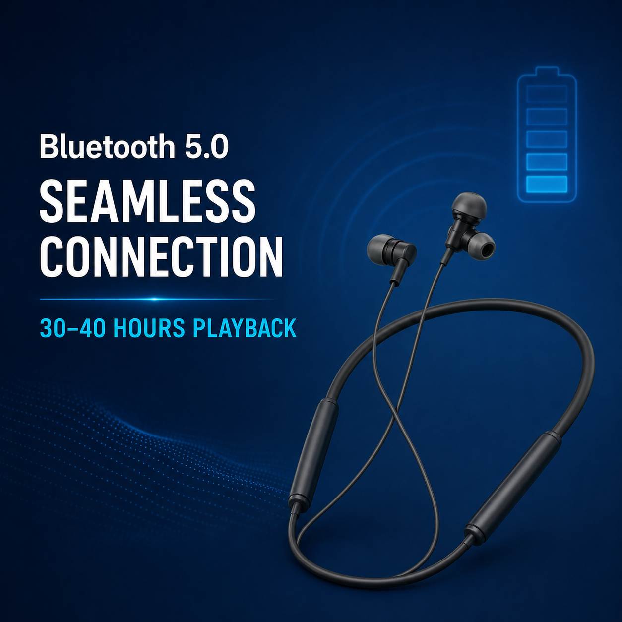 HANVORA Wireless Bluetooth Neckband Earphones | Bluetooth 5.0 | 11.2mm Bass Boost Driver | Up to 40 Hours Playback | IPX4 Sweat Resistant | Built-in Mic | Magnetic Earbuds for Music, Calls & Workouts