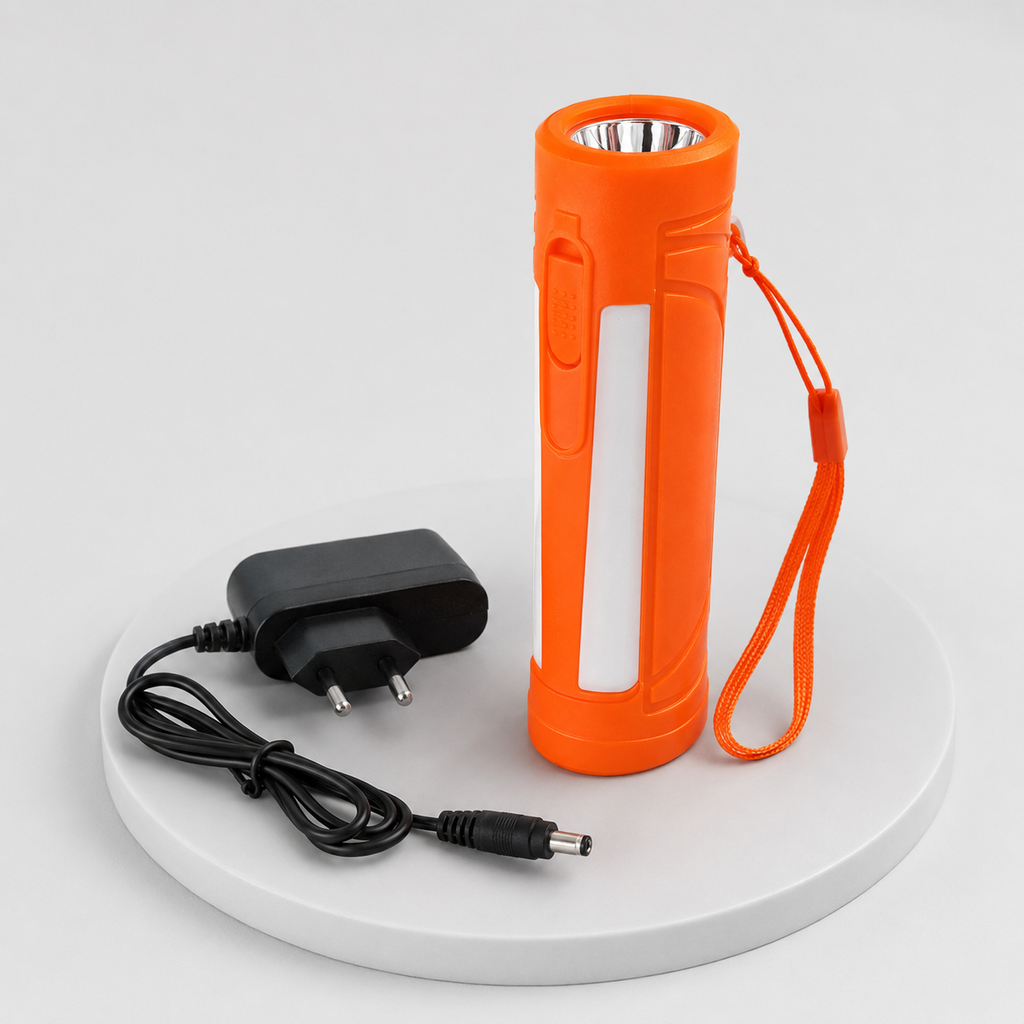HANVORA Rechargeable LED Emergency Torch Light | 2000mAh Battery | Up to 10 Hours Front Light | Side COB Light | Portable Handheld Flashlight for Home, Camping & Power Cuts