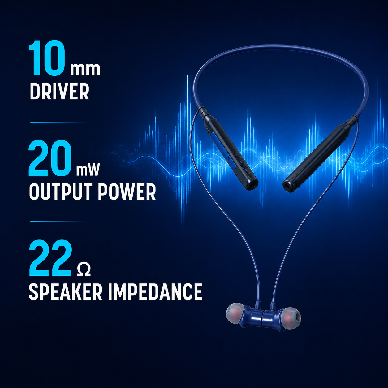 HANVORA Wireless Bluetooth Neckband Earphones | 10mm Dynamic Drivers | Deep Bass Stereo Sound | Built-in Mic | Magnetic Earbuds | Sweat-Resistant Neckband Headset for Music, Calls & Workouts