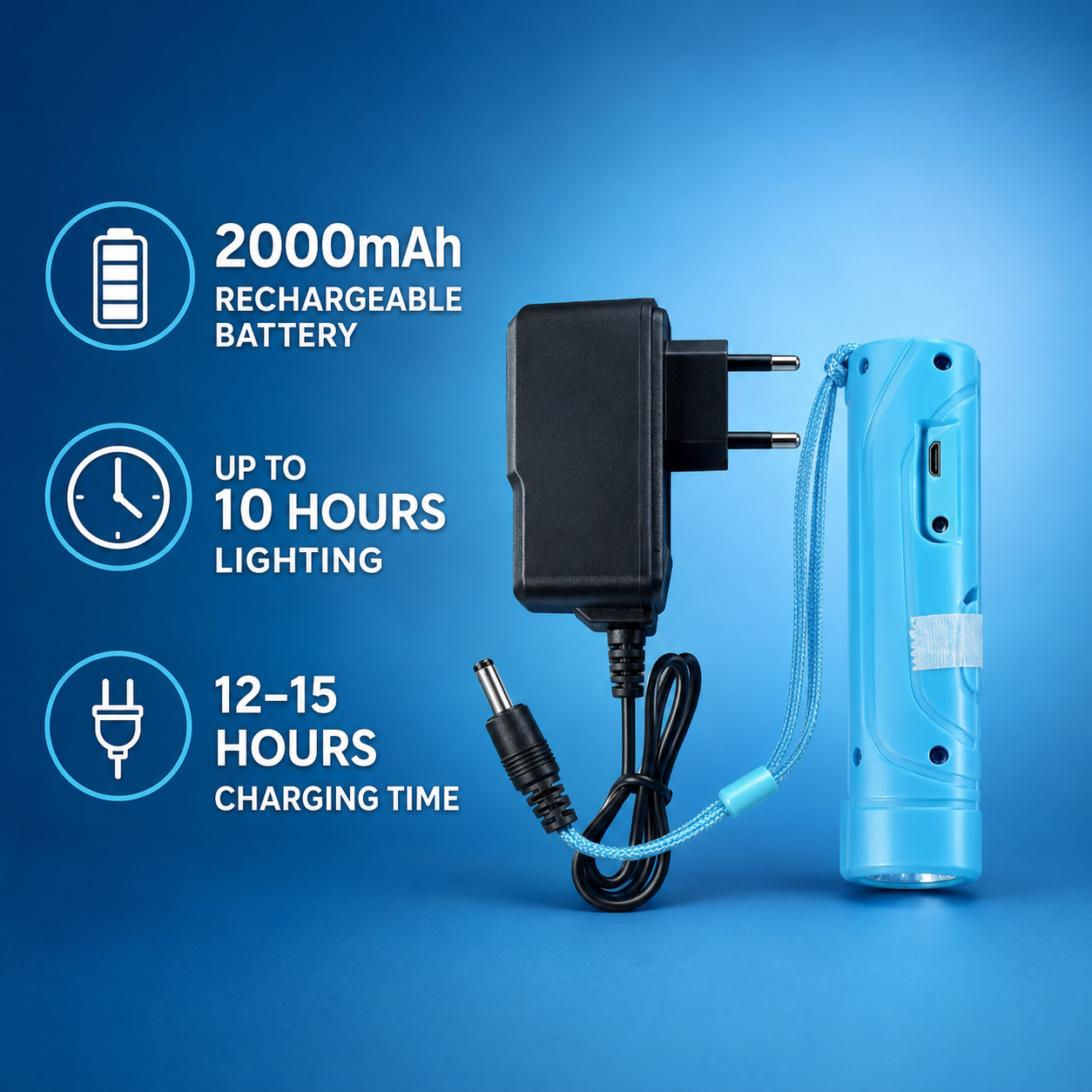 HANVORA Rechargeable LED Emergency Torch Light | 2000mAh Battery | Up to 10 Hours Front Light | Side COB Light | Portable Handheld Flashlight for Home, Camping & Power Cuts