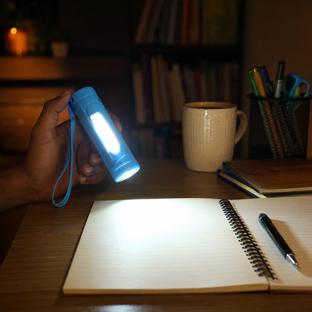 HANVORA Rechargeable LED Emergency Torch Light | 2000mAh Battery | Up to 10 Hours Front Light | Side COB Light | Portable Handheld Flashlight for Home, Camping & Power Cuts