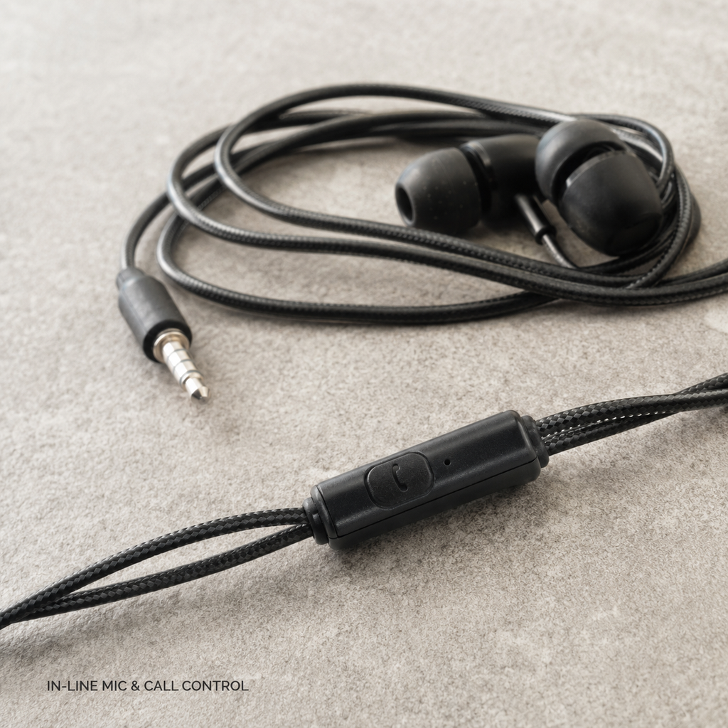 HANVORA Wired In-Ear Earphones with In-Line Microphone & Call Control | 3.5mm Jack | HD Stereo Sound | Deep Bass | Noise Isolating Earbuds for Mobile, Laptop, Tablet & PC