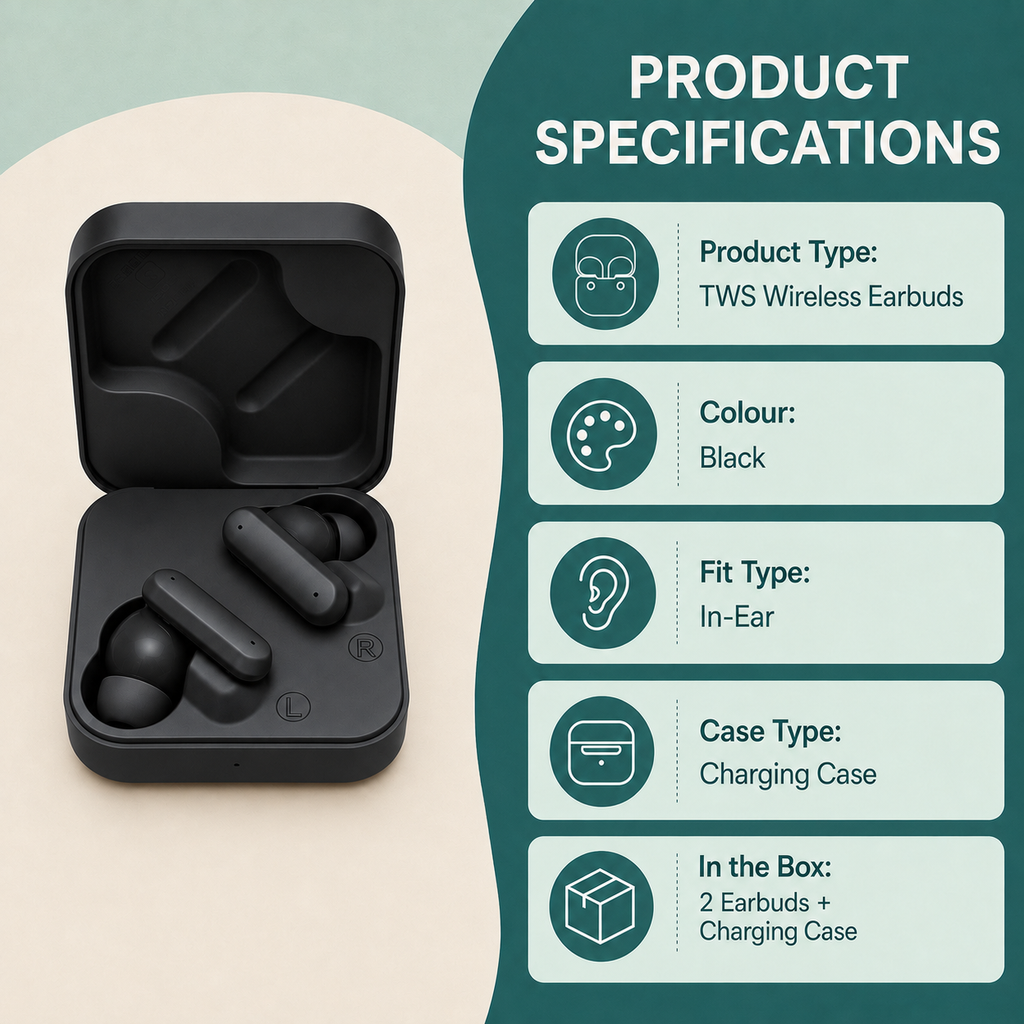 HANVORA Wireless Bluetooth Earbuds with Charging Case | True Wireless Stereo (TWS) | In-Ear Noise Isolating Earphones | Deep Bass | Touch Control | Lightweight Earbuds for Music, Calls & Gaming
