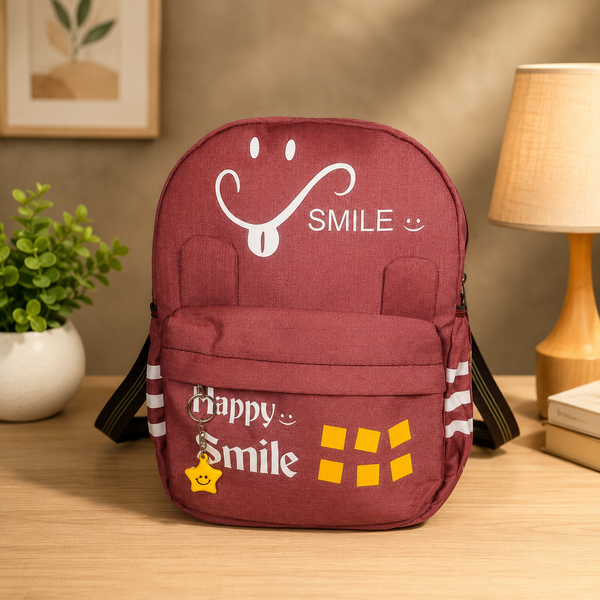 Happy Smile Kids School Backpack | Lightweight School Bag for Boys & Girls | Water-Resistant Polyester Backpack with Side Bottle Pocket