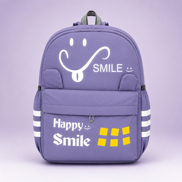 Happy Smile Kids School Backpack | Lightweight Water-Resistant Backpack for Boys & Girls | Spacious School Bag with Side Bottle Pocket & Cute Bear Keychain
