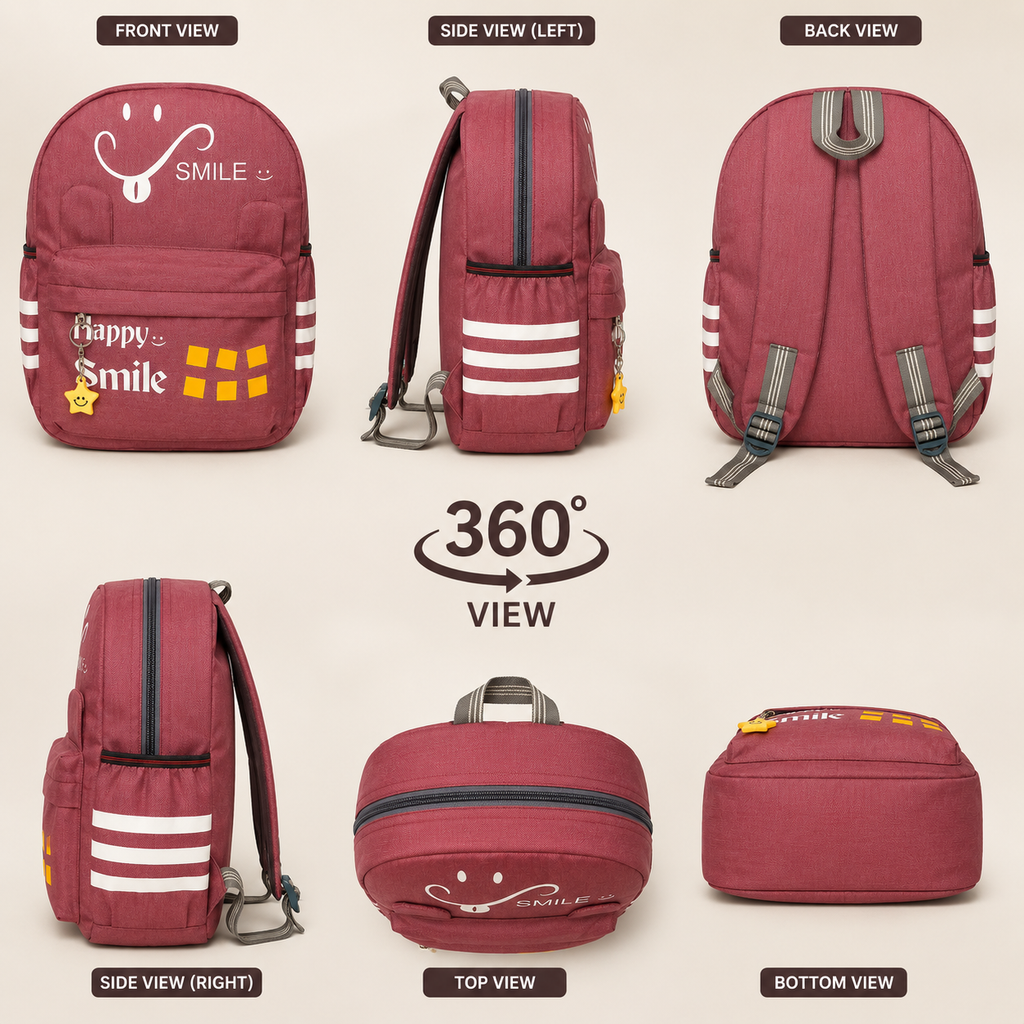 Happy Smile Kids School Backpack | Lightweight School Bag for Boys & Girls | Water-Resistant Polyester Backpack with Side Bottle Pocket