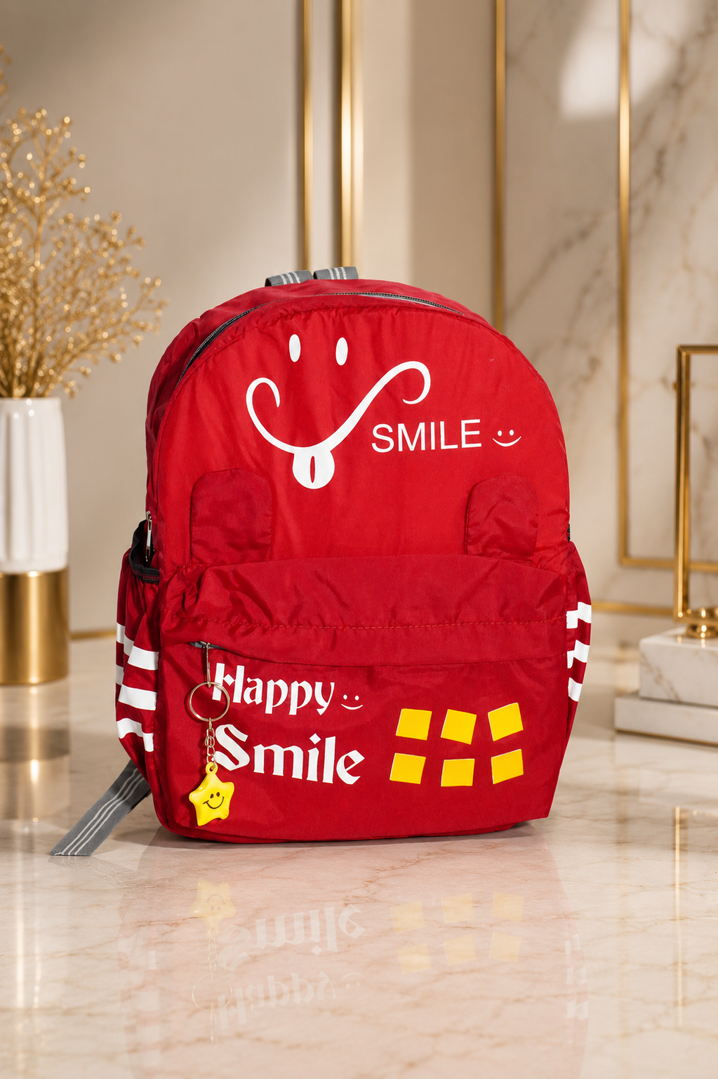 Red Kids School Backpack | Happy Smile Lightweight School Bag for kids age 2.5 to 5 years only