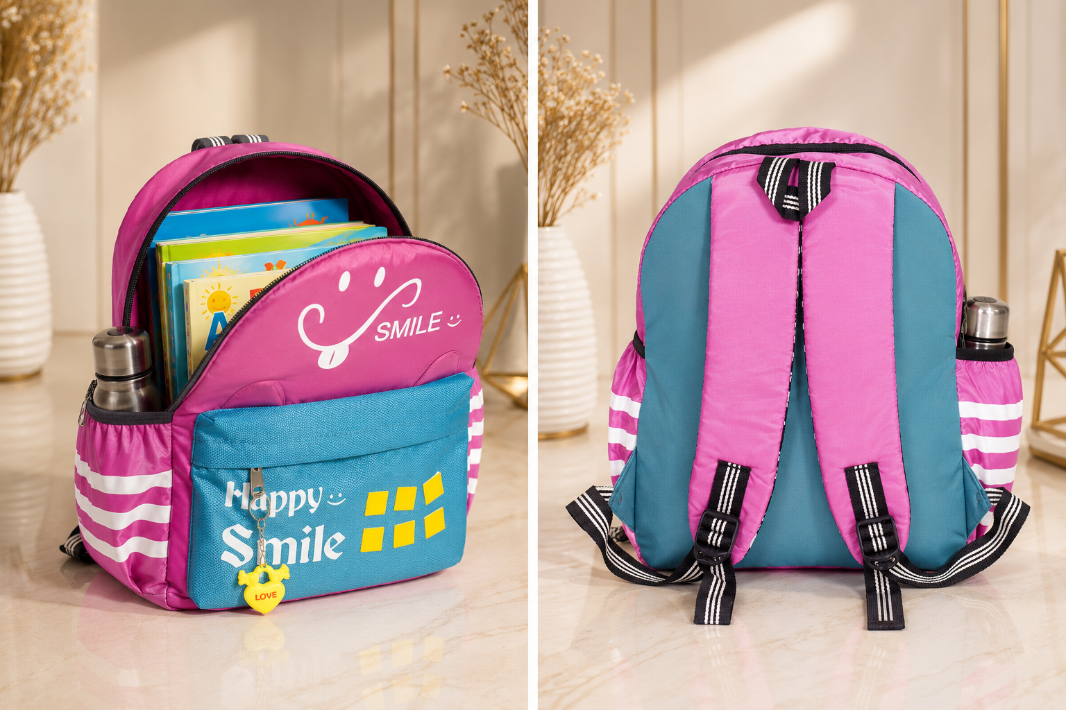 Pink Kids School Backpack | Happy Smile Lightweight School Bag
