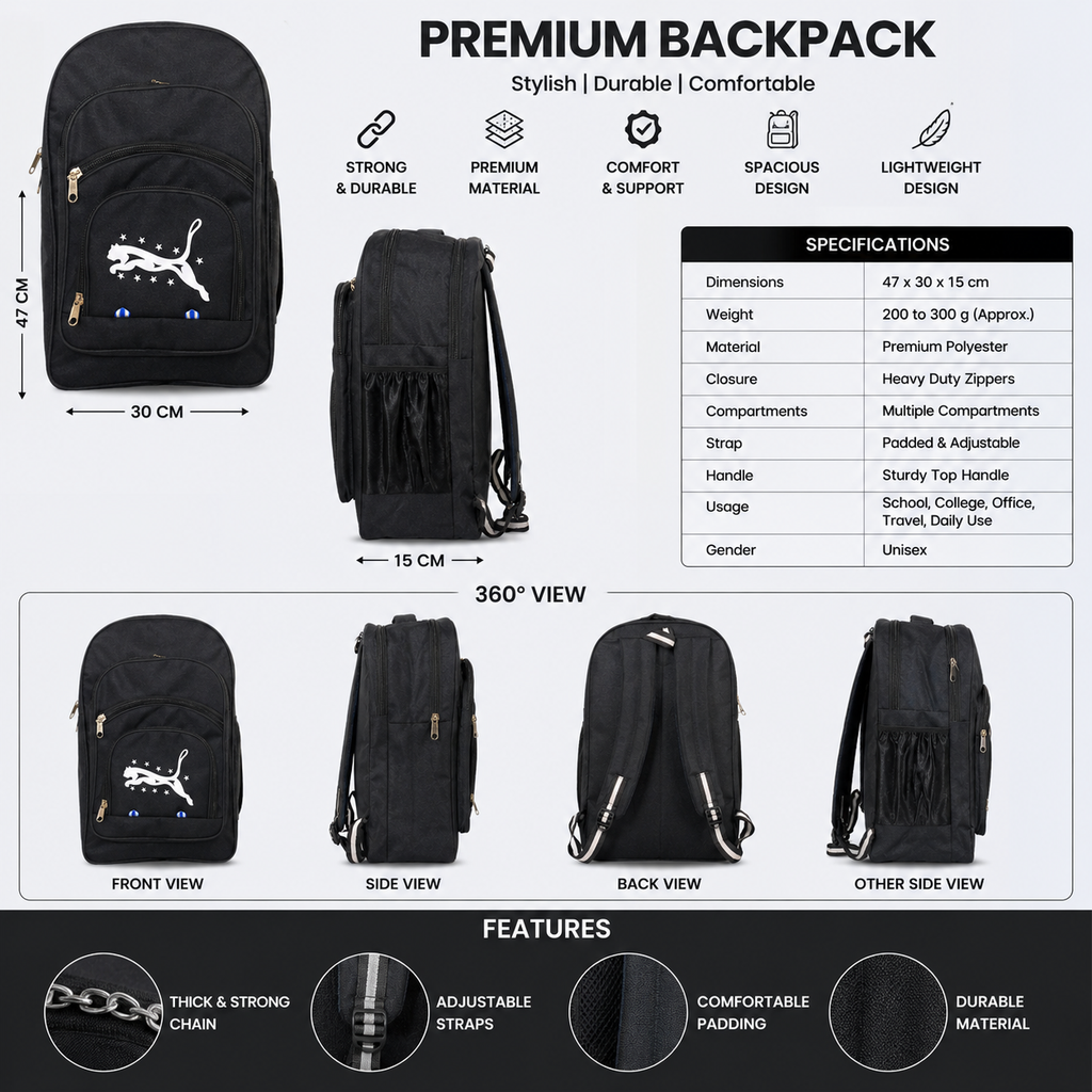 Premium School Backpack for Boys & Girls | 21L Lightweight Polyester Backpack | Water-Resistant Travel & College Bag |