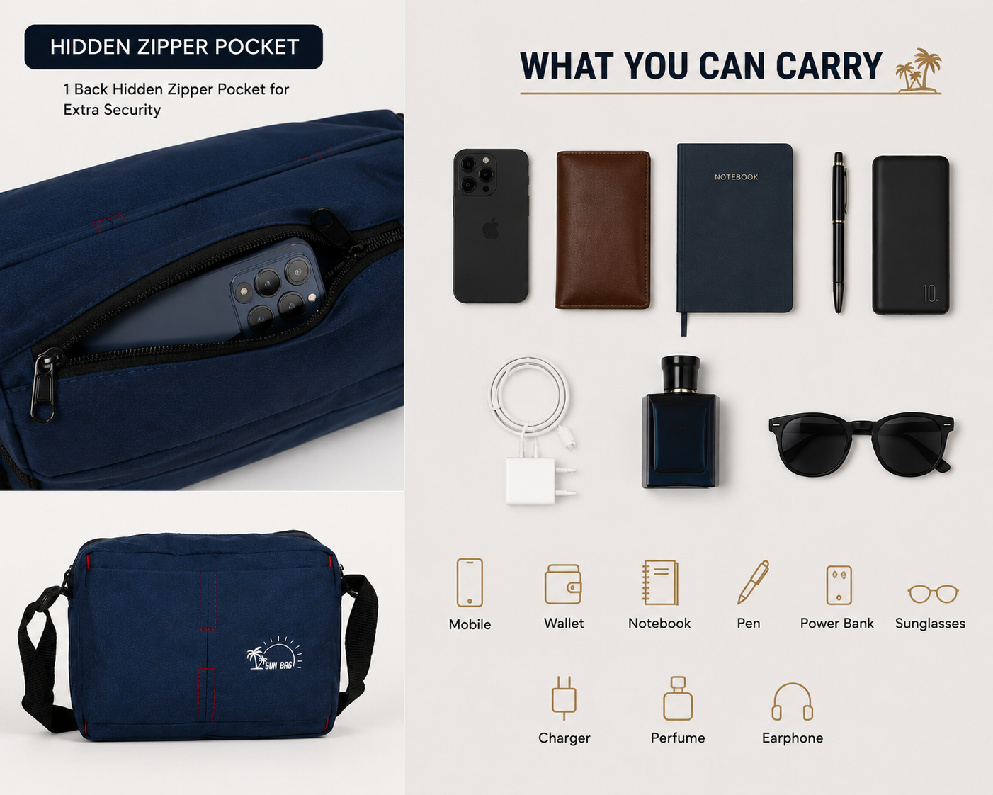 Premium Office Messenger Bag for Men | Lightweight Crossbody Travel Shoulder Bag with Multiple Compartments