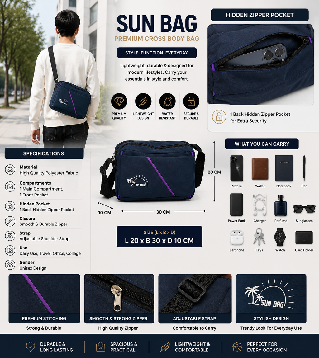 Premium Crossbody Messenger Bag for Men | Lightweight Everyday Shoulder Bag | Multi-Pocket Travel Sling Bag