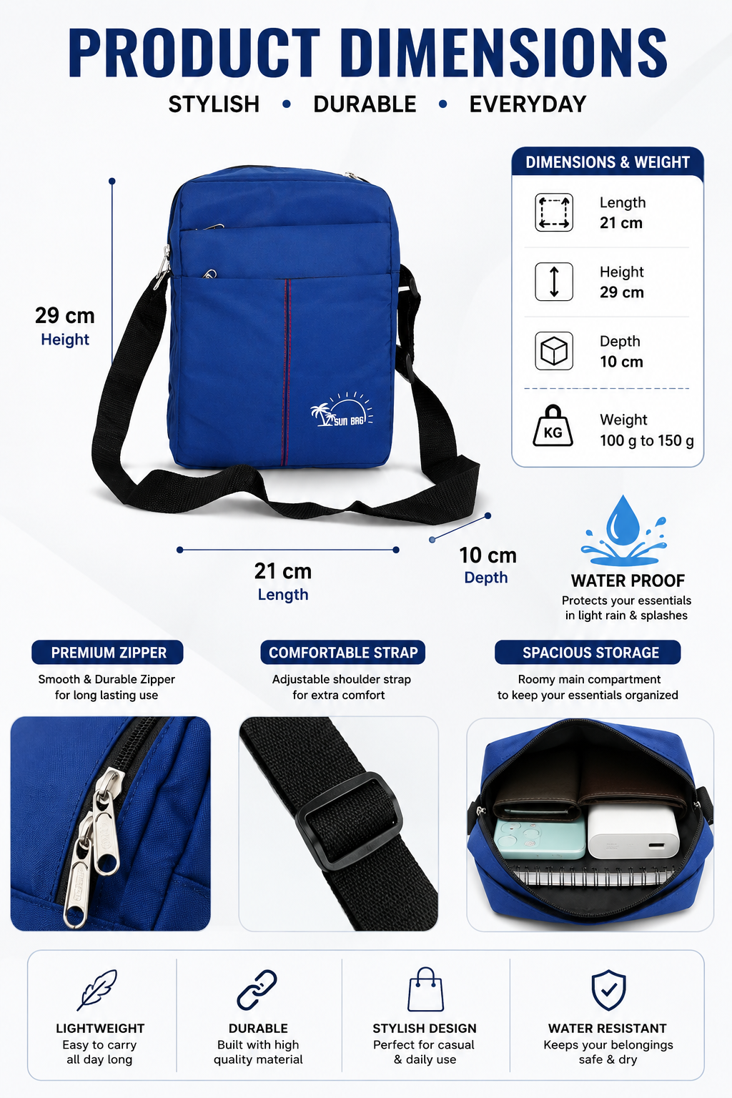 Premium Multi-Pocket Crossbody Sling Bag | Lightweight Travel Shoulder Bag for Men