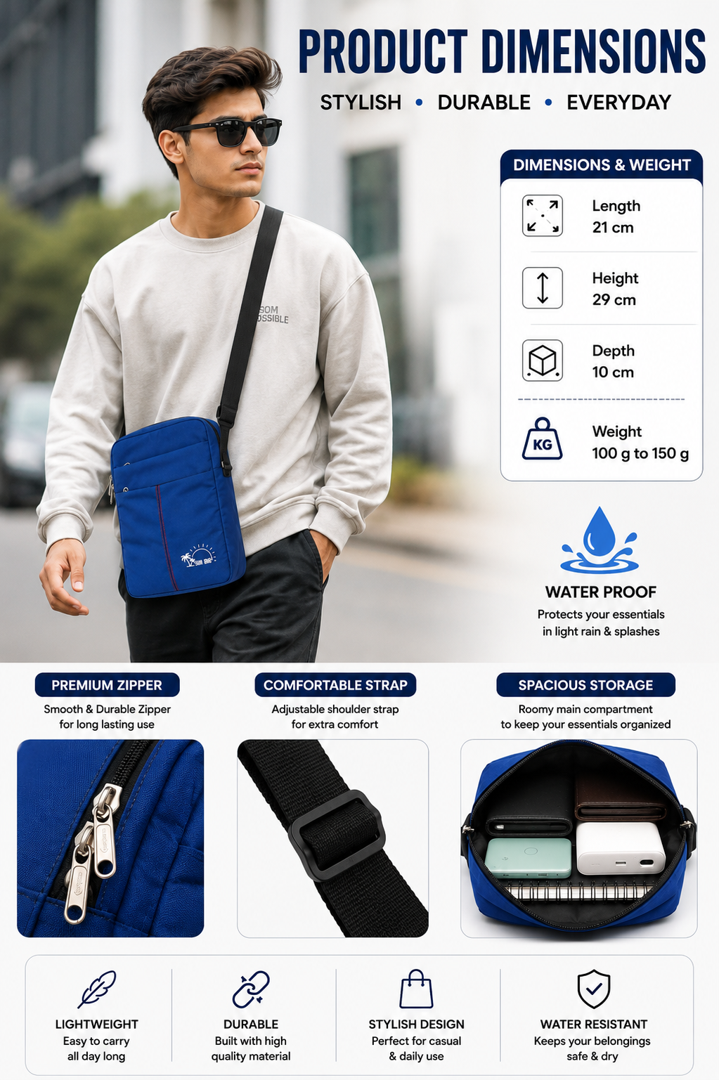 Premium Multi-Pocket Crossbody Sling Bag | Lightweight Travel Shoulder Bag for Men