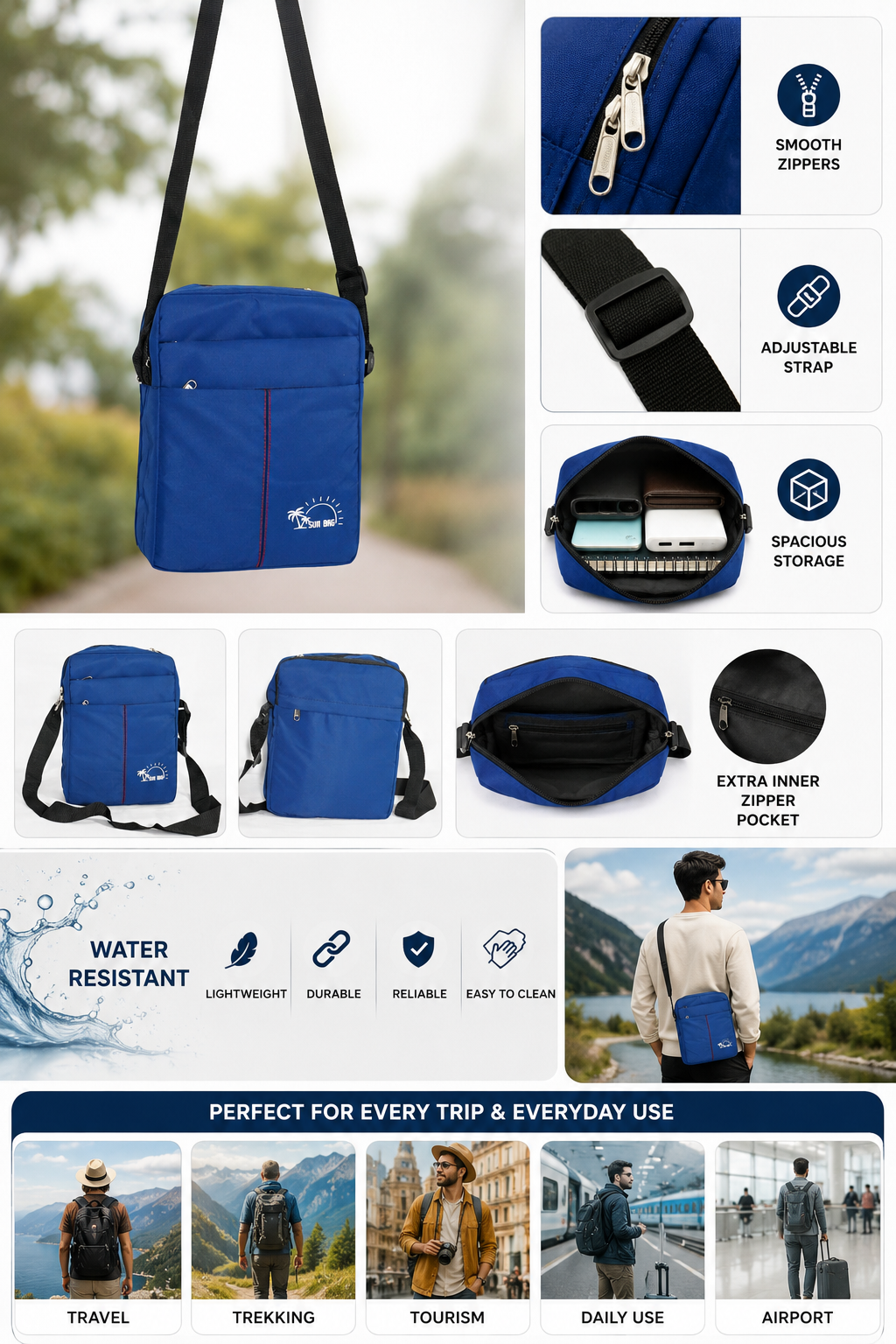 Premium Multi-Pocket Crossbody Sling Bag | Lightweight Travel Shoulder Bag for Men