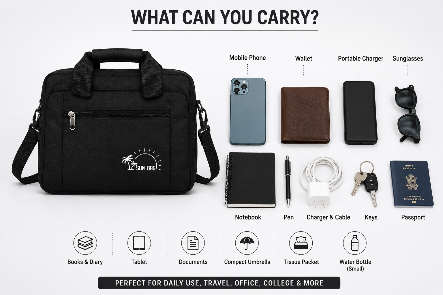Premium Business Messenger Bag for Men | Office Document Shoulder Bag | Lightweight Travel Crossbody Bag with Multiple Compartments