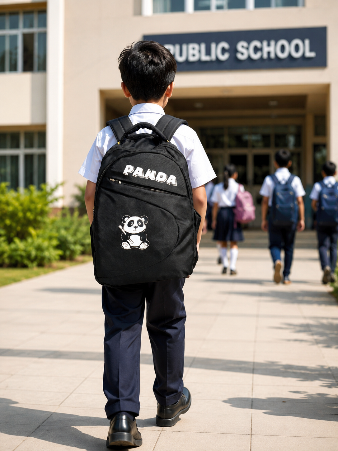 HANVORA Panda Kids School Bag - Kid wearing bag at school