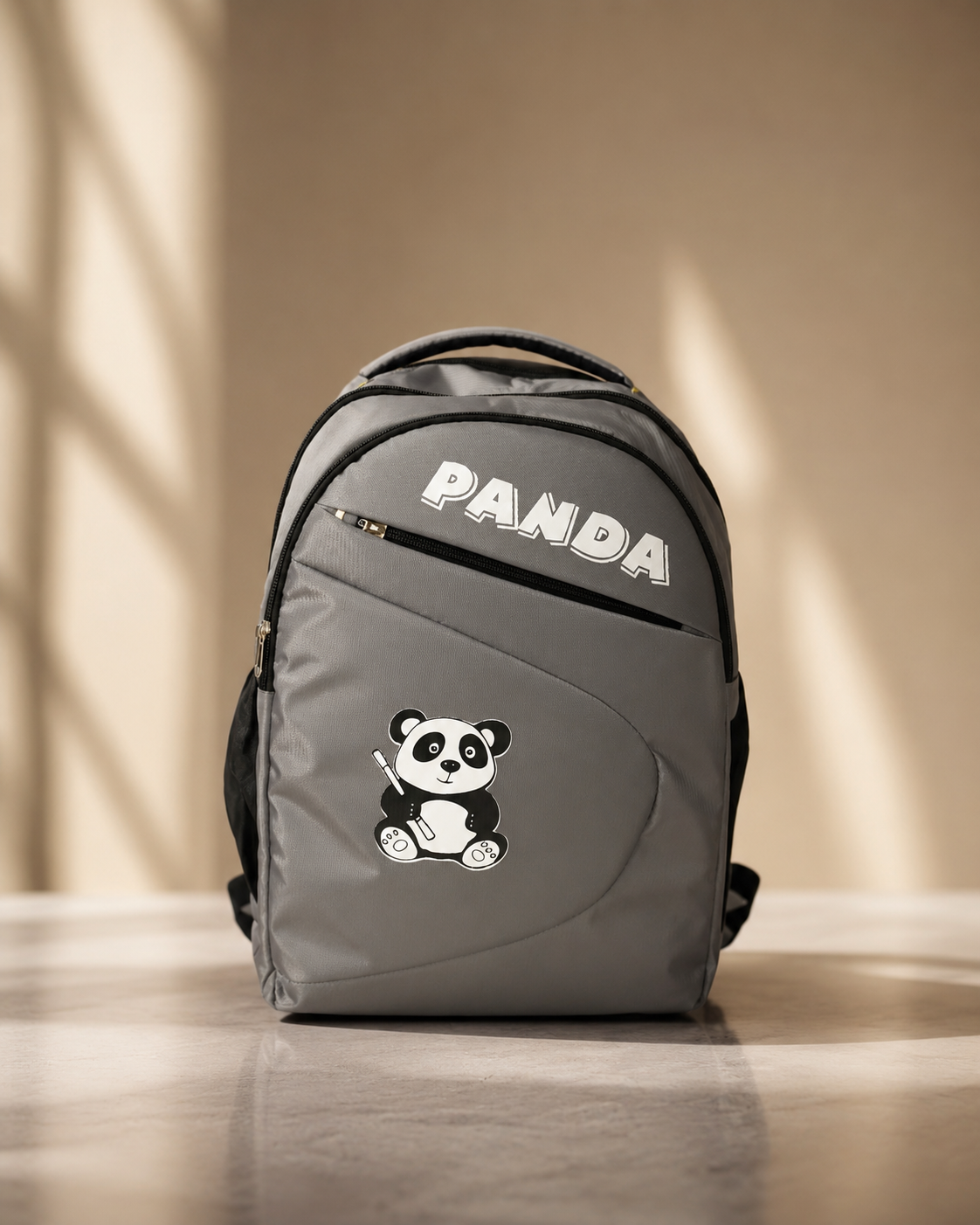 HANVORA Panda Kids School Bag Grey - Kid walking to school