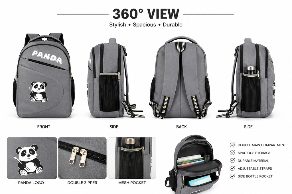 HANVORA Panda Kids School Bag Grey - Comfort features