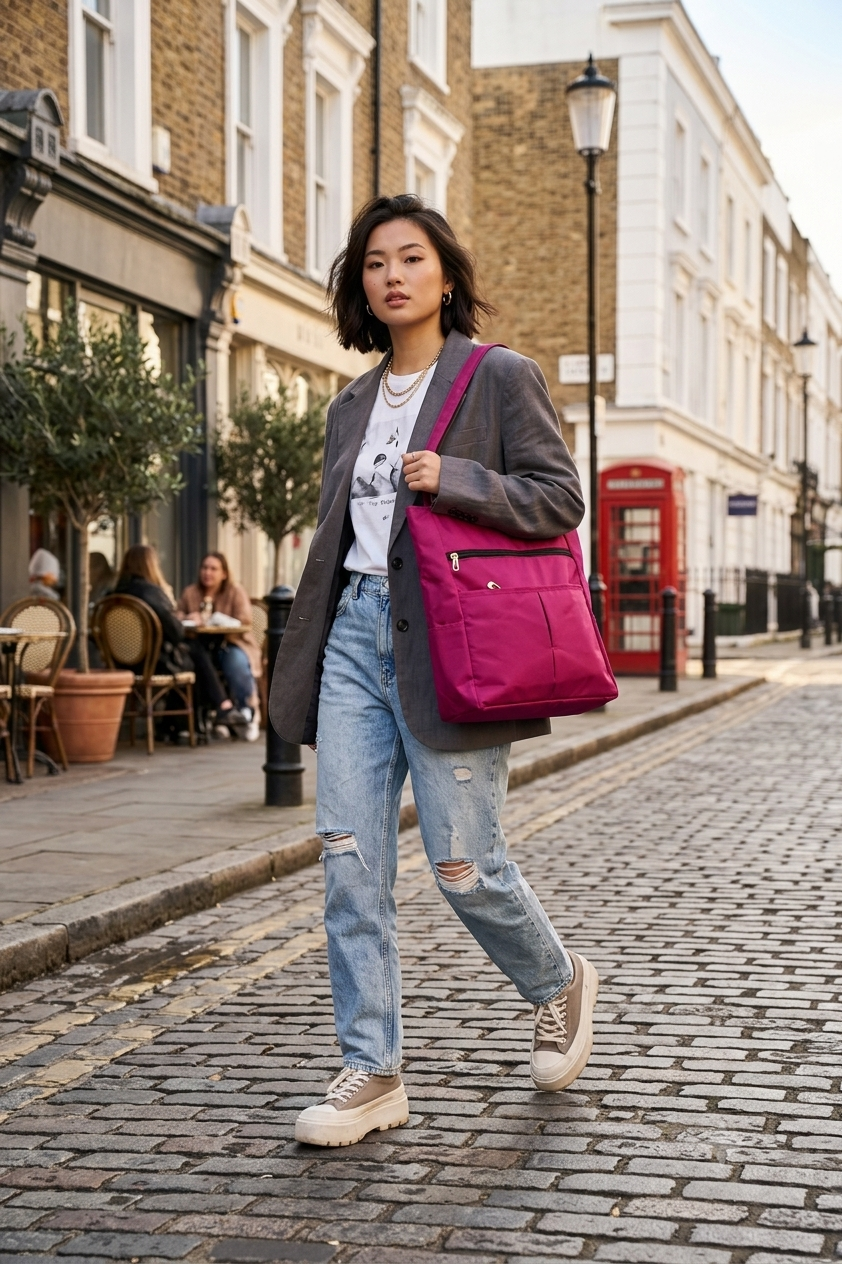 HANVORA Tote Bag Magenta Pink - Side view