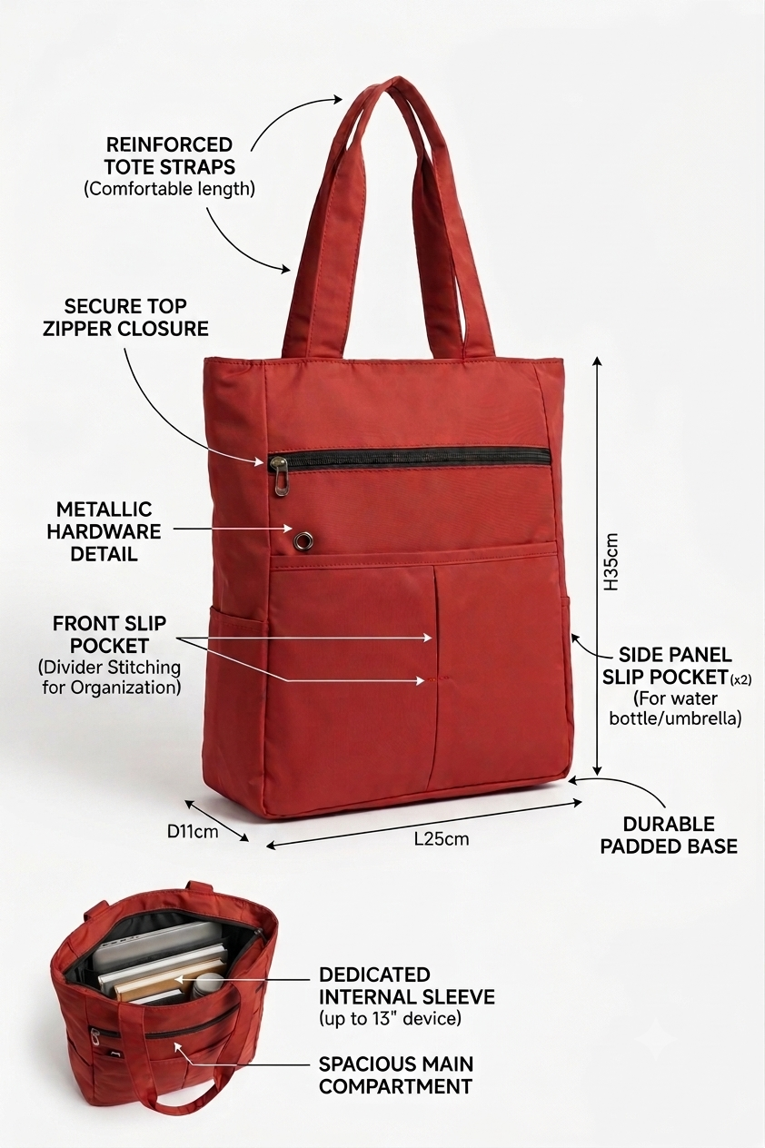 Women's Tote Bag | Stylish Lightweight Multi Pocket Shoulder Handbag