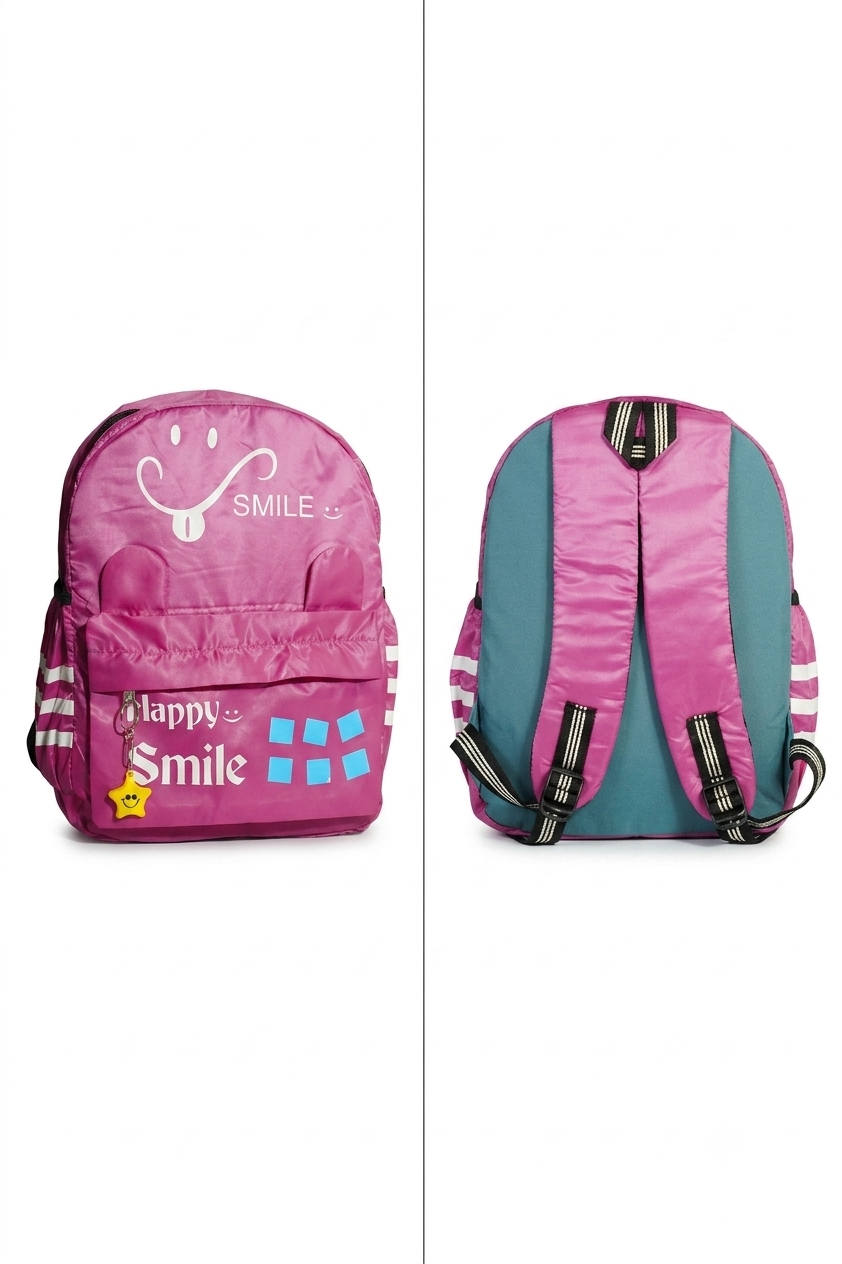 HANVORA Happy Smile Kids School Bag Pink - Lifestyle desk shot