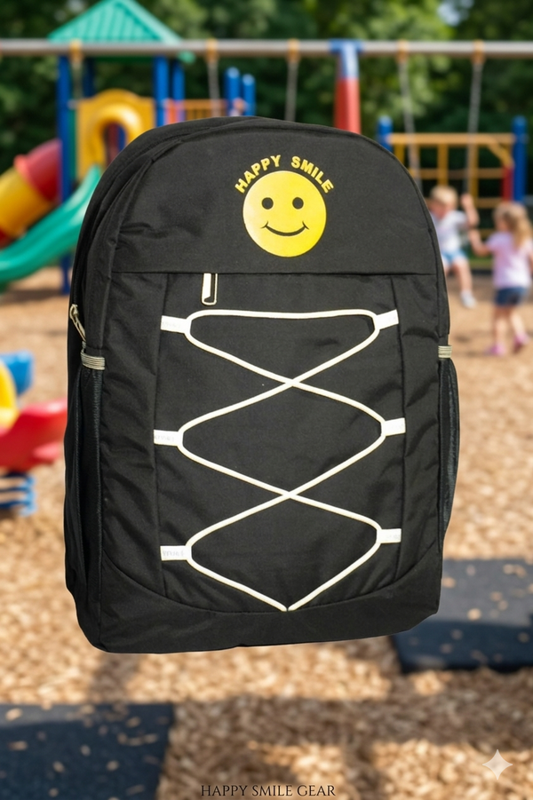Happy Smile Kids School Backpack | 30L Lightweight Water-Resistant Backpack for Boys & Girls | Spacious School Bag with Bottle Pocket & Padded Shoulder Straps