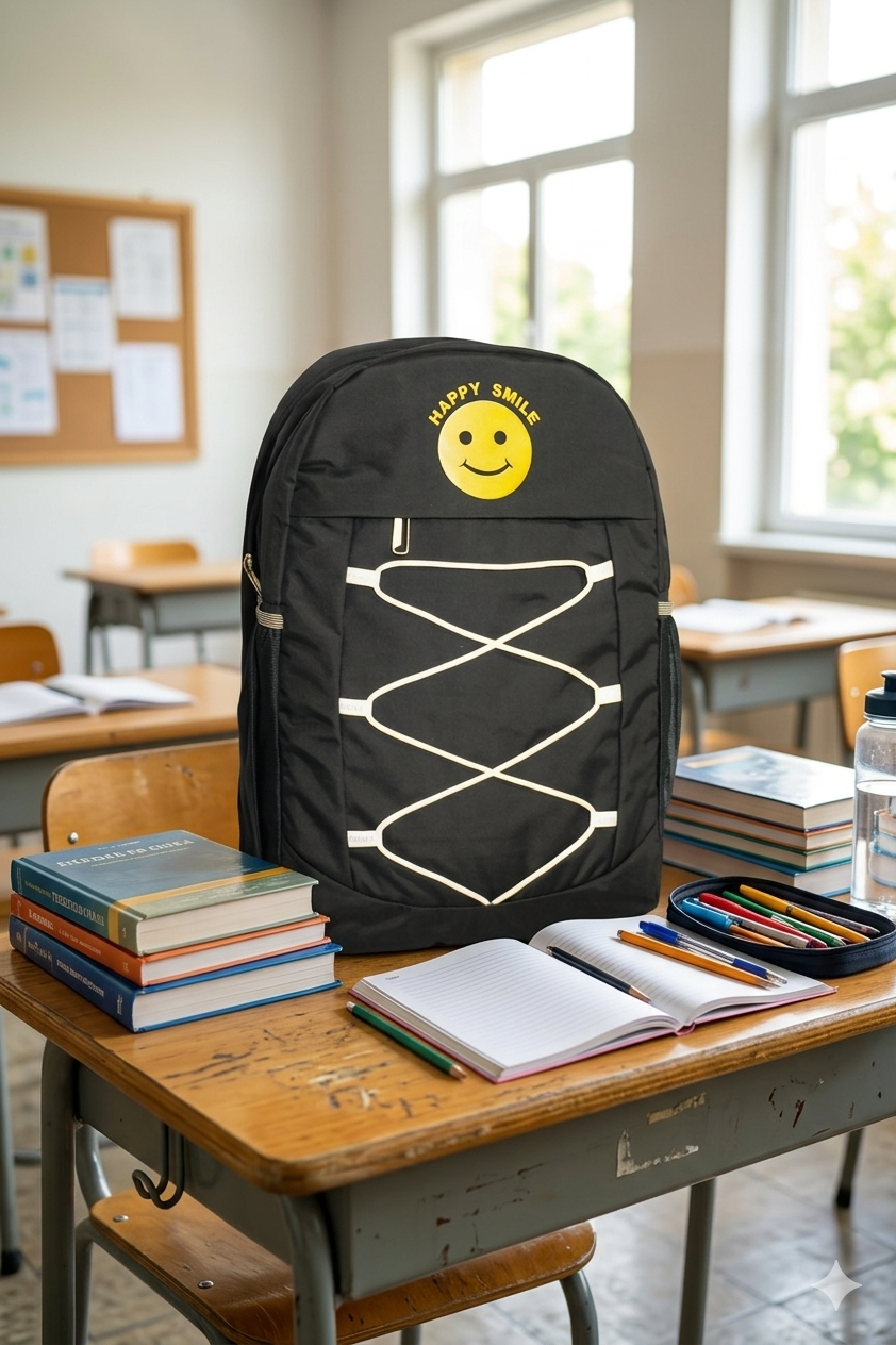 Happy Smile Kids School Backpack | 30L Lightweight Water-Resistant Backpack for Boys & Girls | Spacious School Bag with Bottle Pocket & Padded Shoulder Straps
