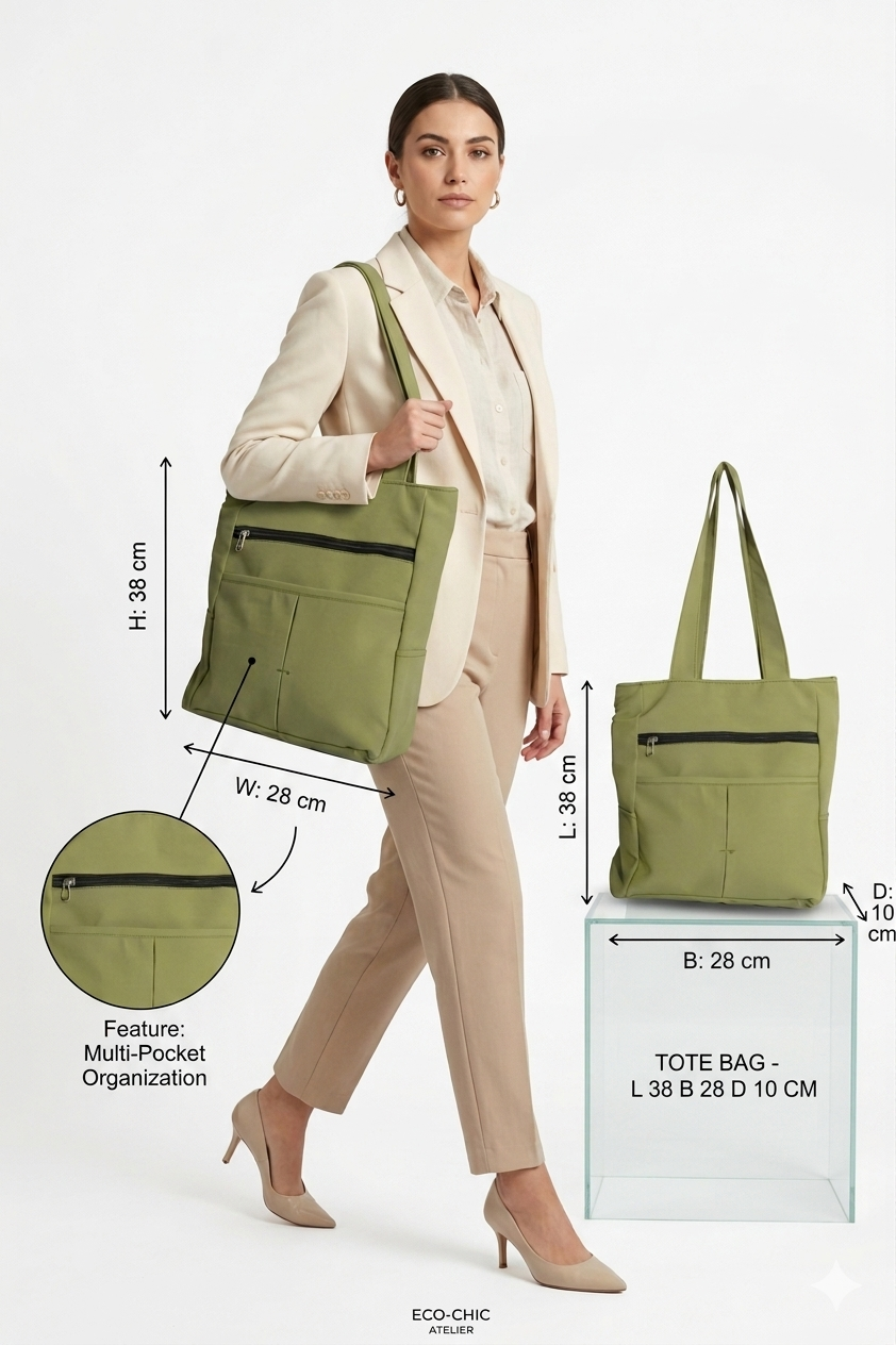 HANVORA Tote Bag Olive Green - Dimensions