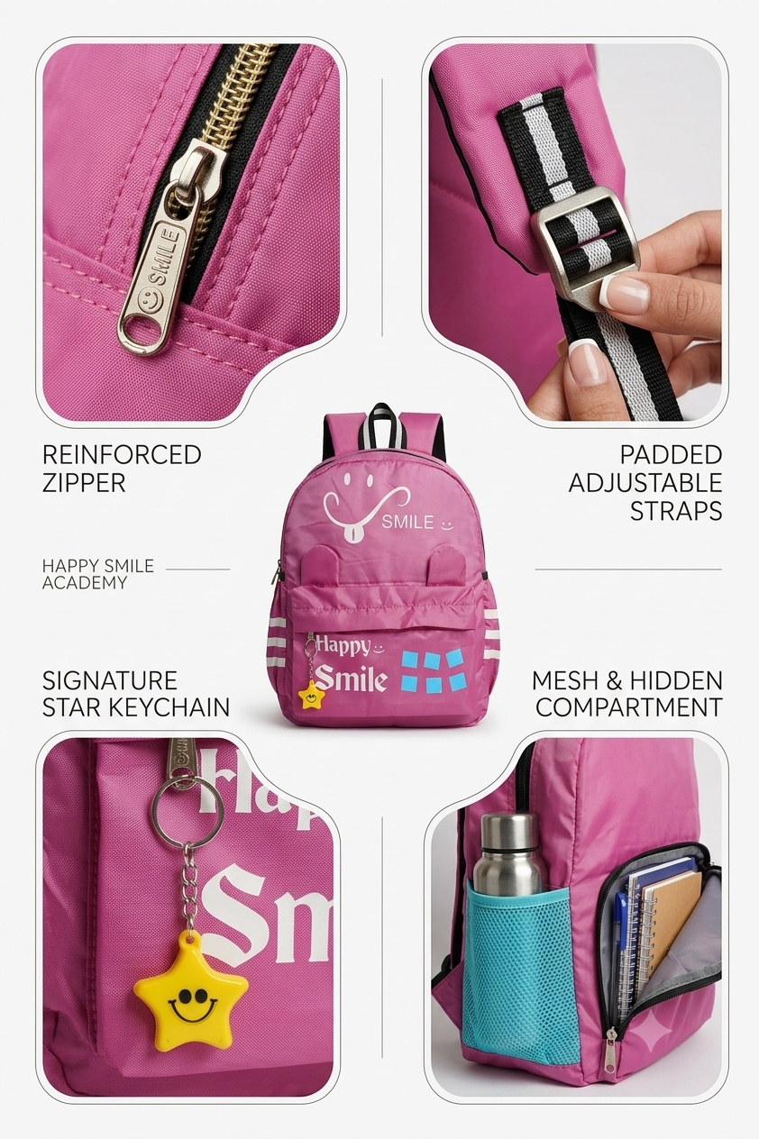 HANVORA Happy Smile Kids School Bag Pink - Lifestyle