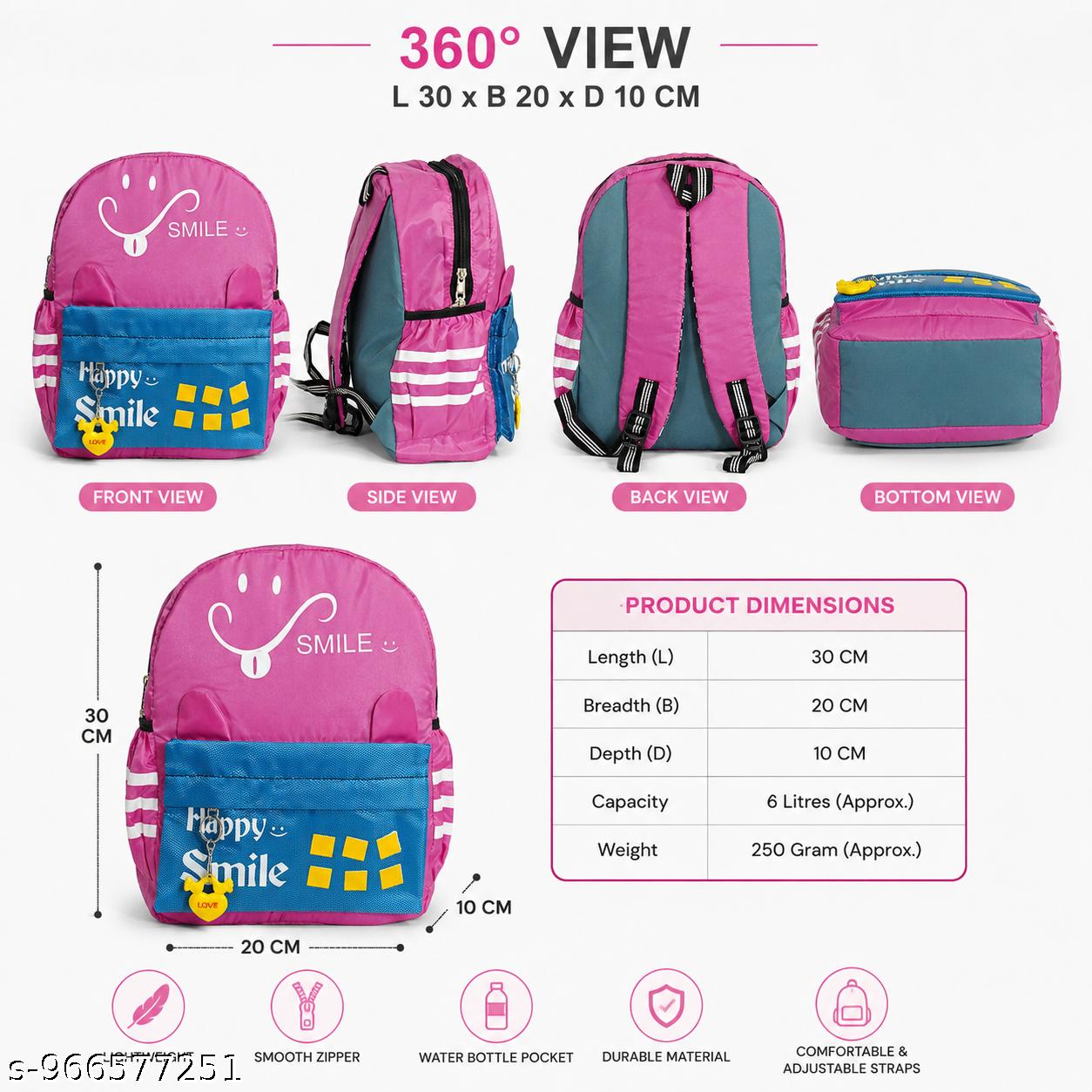 HANVORA Happy Smile Kids School Bag Red - Back view with straps